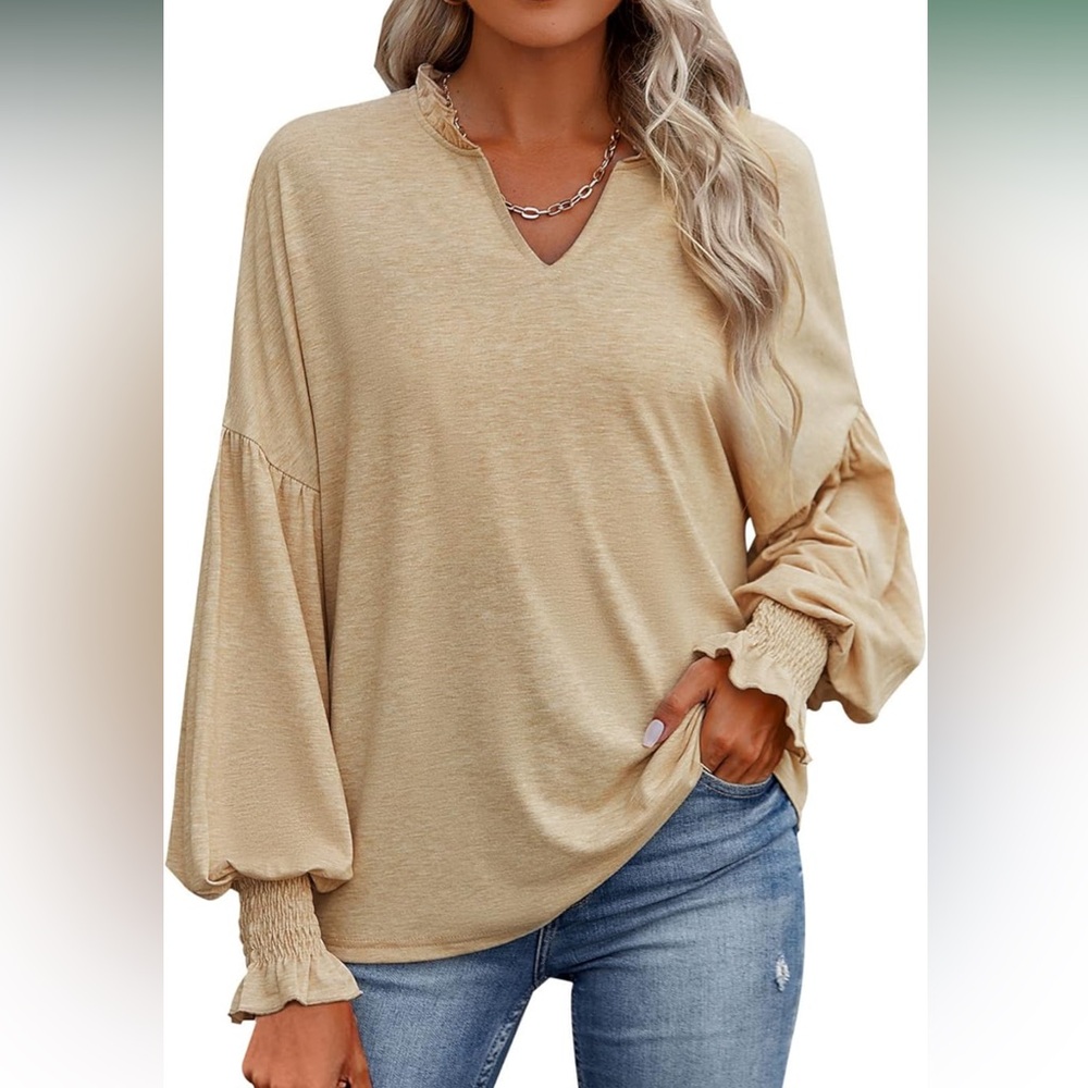 NWT Beige V-Neck Long Sleeve Top